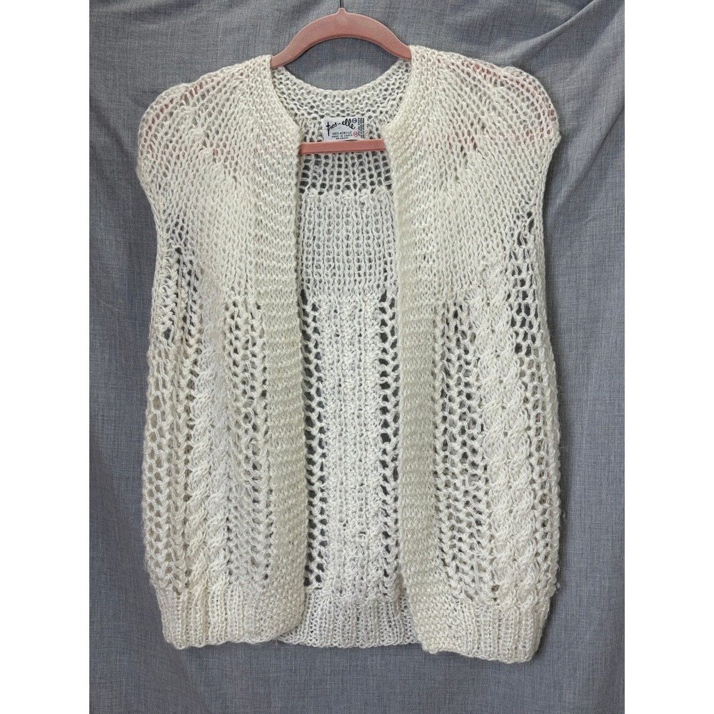 Vintage Tres-Elle Cream Crochet Open‎ Knit Sweater Vest M